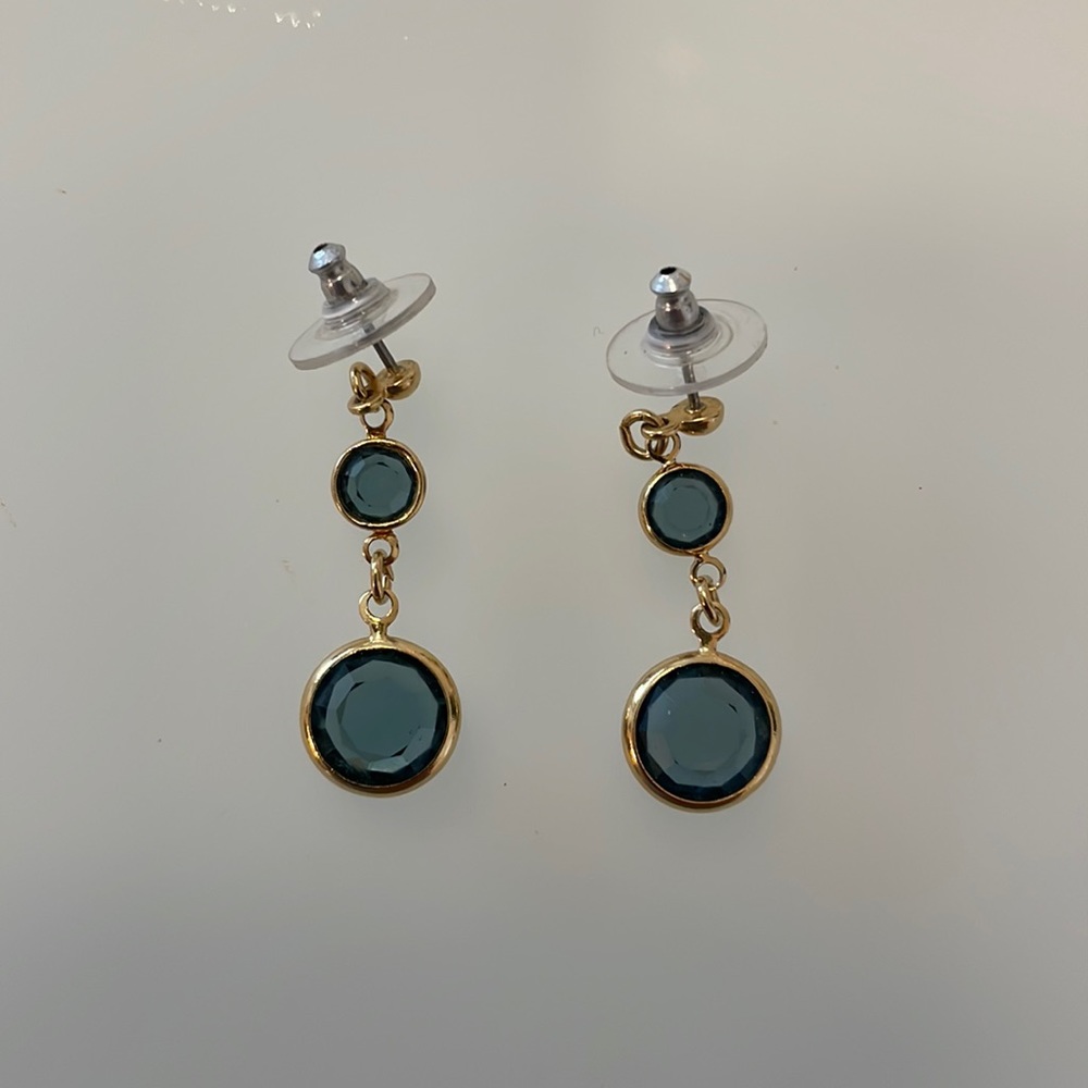 Gold tone blue stone drop earrings